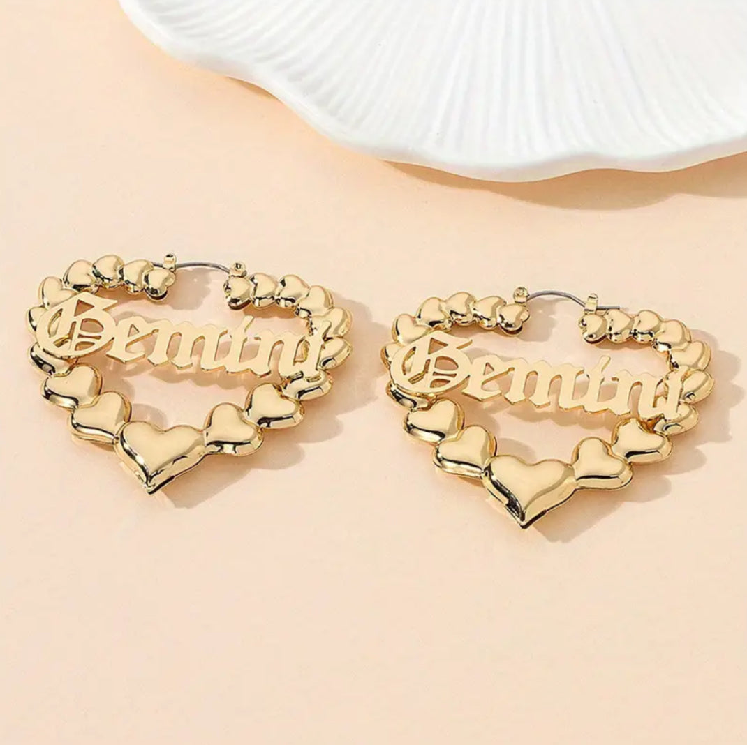 Gold Heart Shaped Hoop Zodiac Fashion Earrings