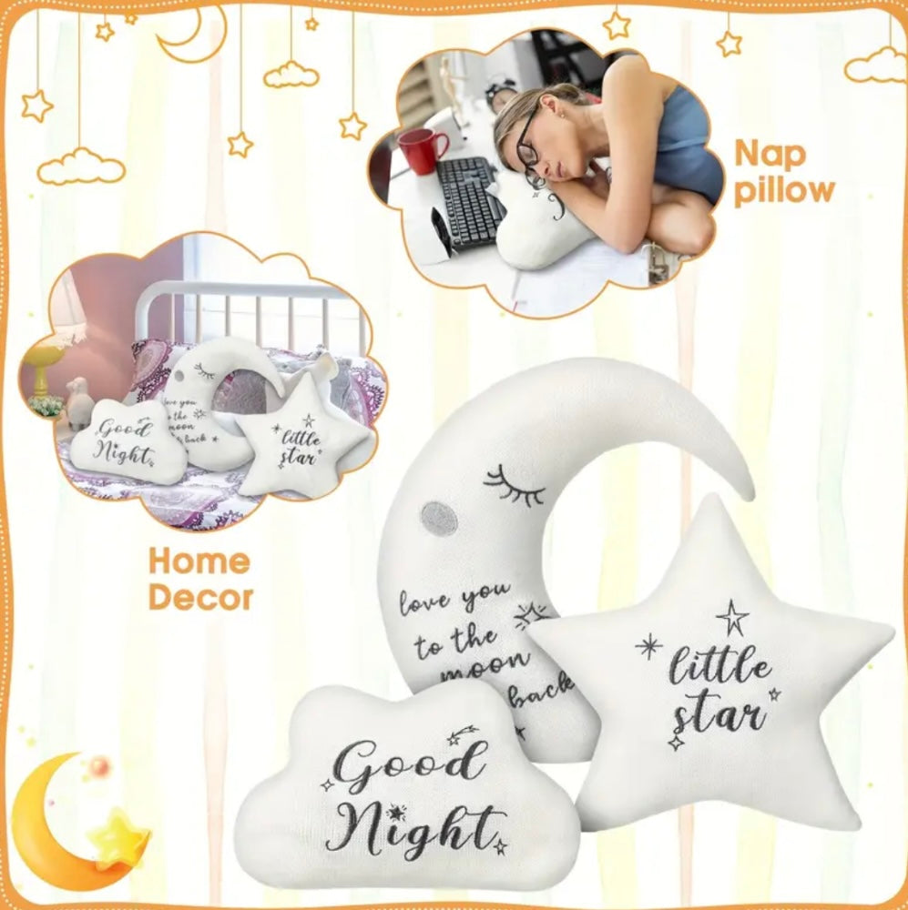 3 Piece Moon Cloud & Star Pillow Set