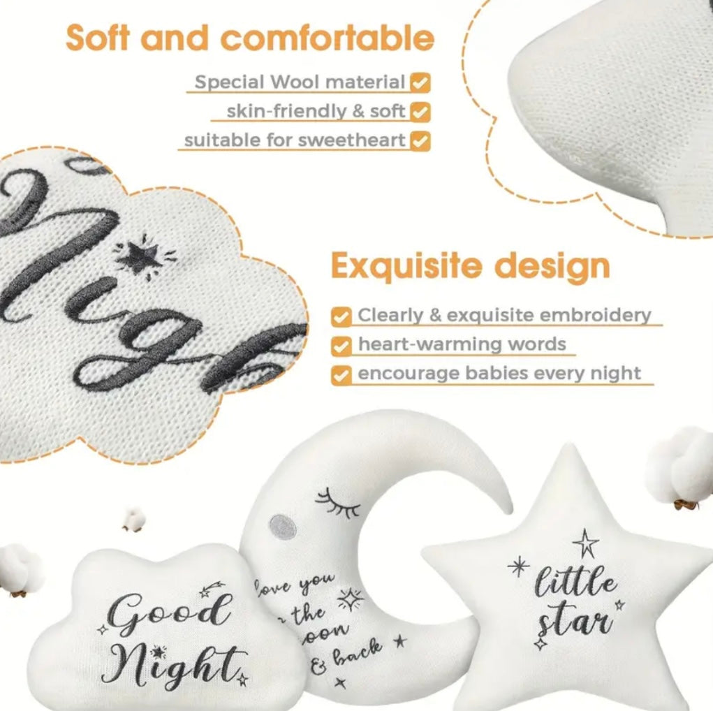 3 Piece Moon Cloud & Star Pillow Set