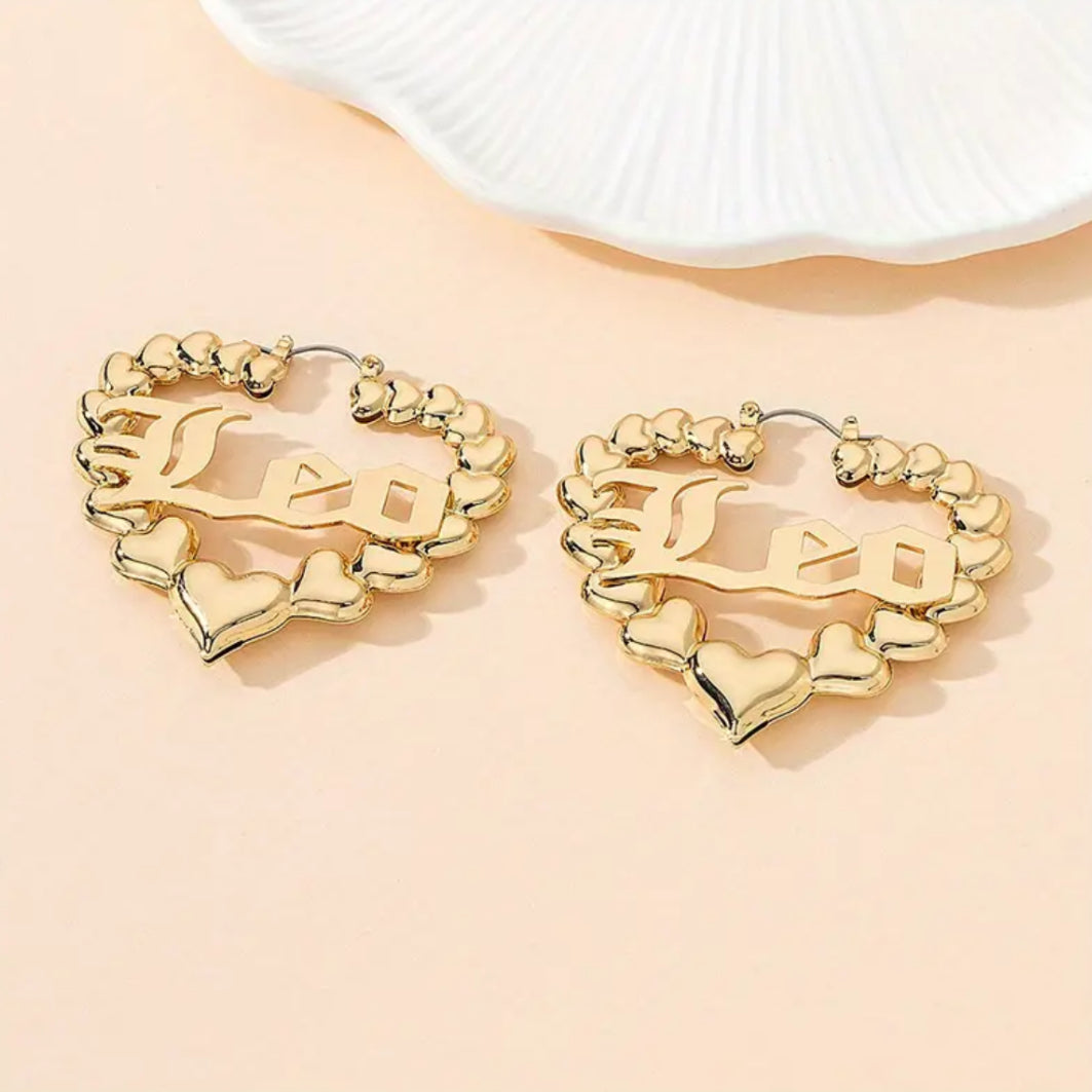 Gold Heart Shaped Hoop Zodiac Fashion Earrings