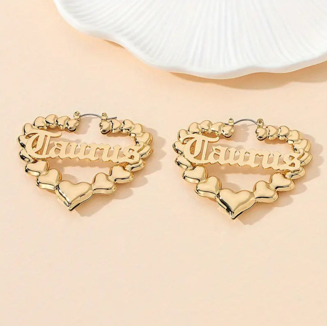 Gold Heart Shaped Hoop Zodiac Fashion Earrings