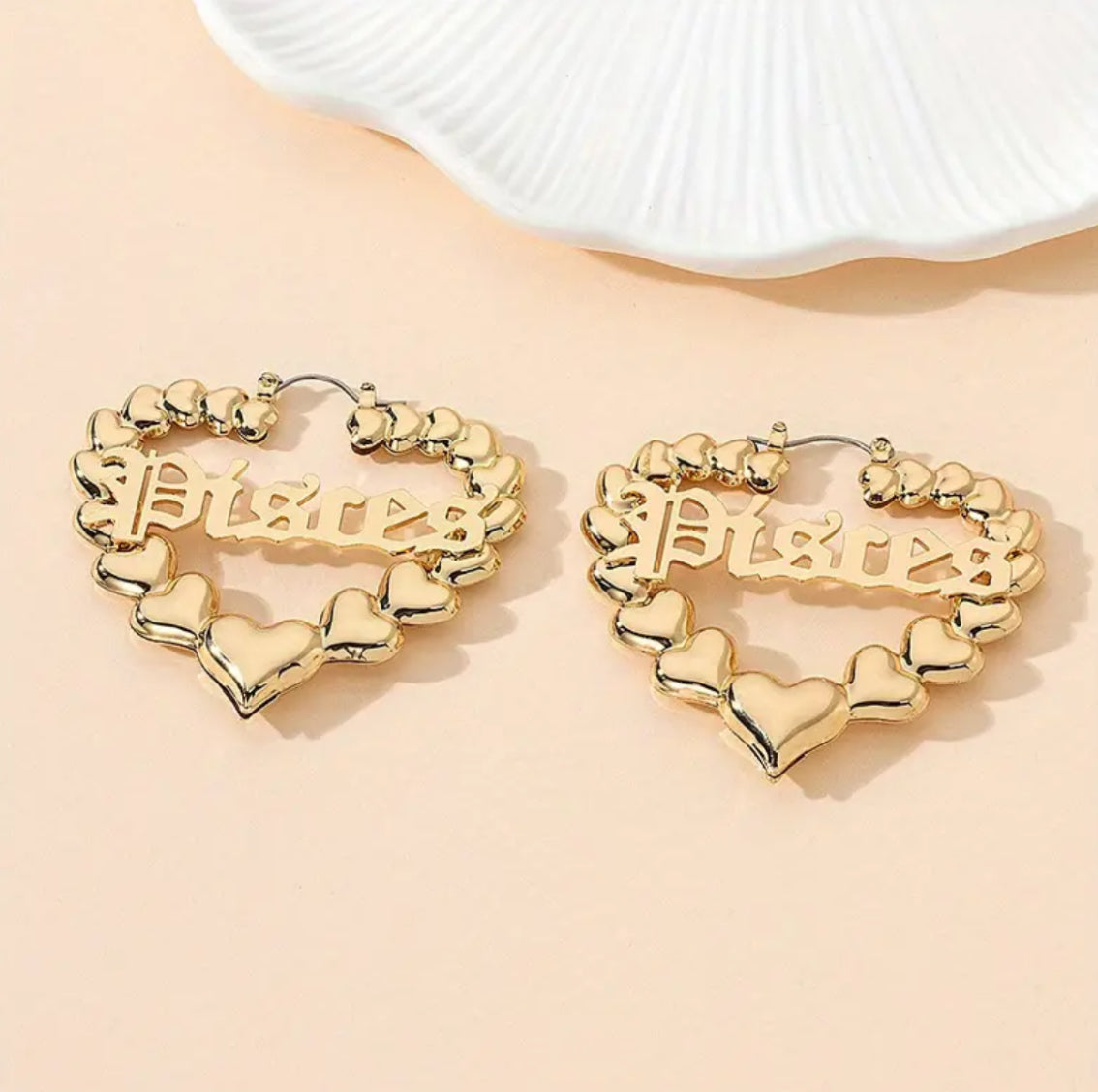 Gold Heart Shaped Hoop Zodiac Fashion Earrings