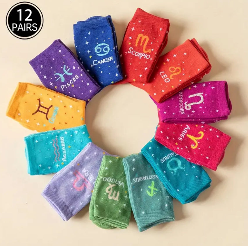 Cozy & Coloful 12 Pair Zodiac Sign Socks