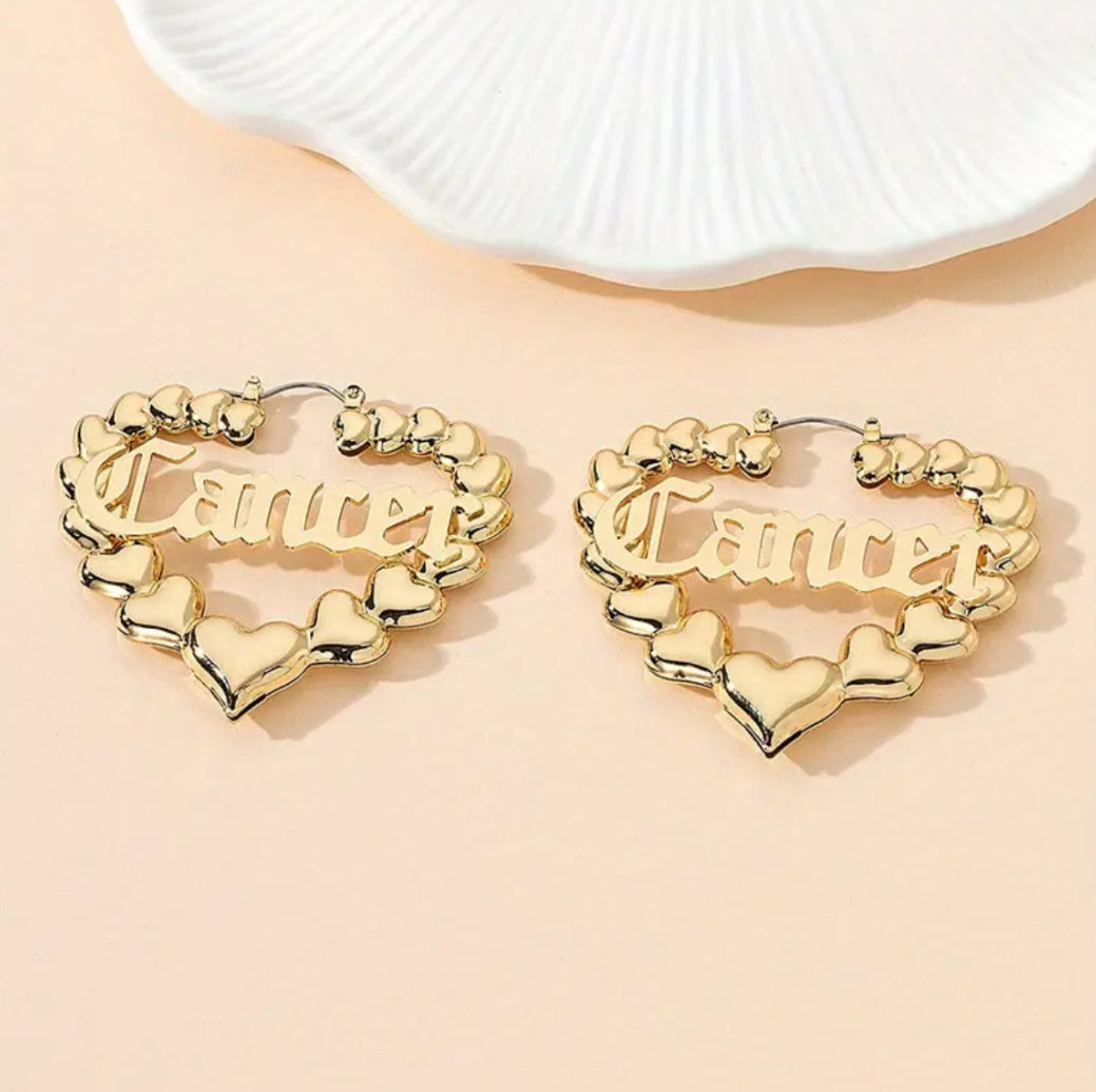 Gold Heart Shaped Hoop Zodiac Fashion Earrings