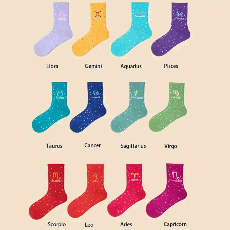 Cozy & Coloful 12 Pair Zodiac Sign Socks